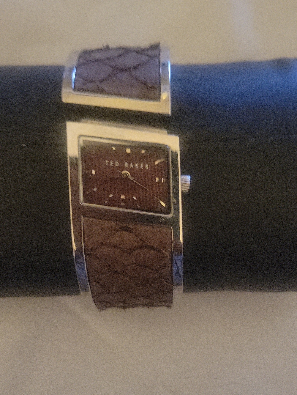 Ted Baker Brown Leather-Style Rectangular Women Watch